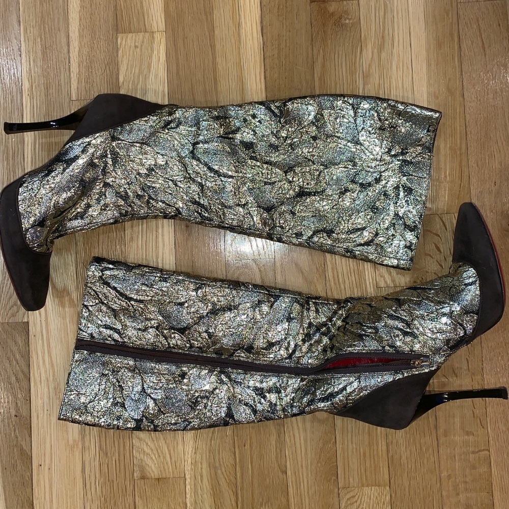 Cesare Paciotti suede gold foil Stiletto tall boot - Picture 1 of 8